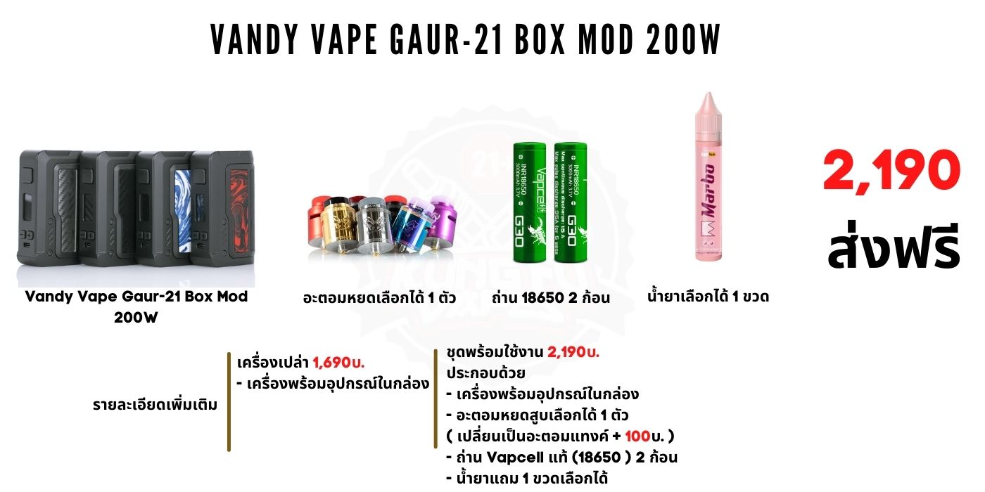 VANDY VAPE GAUR-21 BOX MOD 200W ราคา