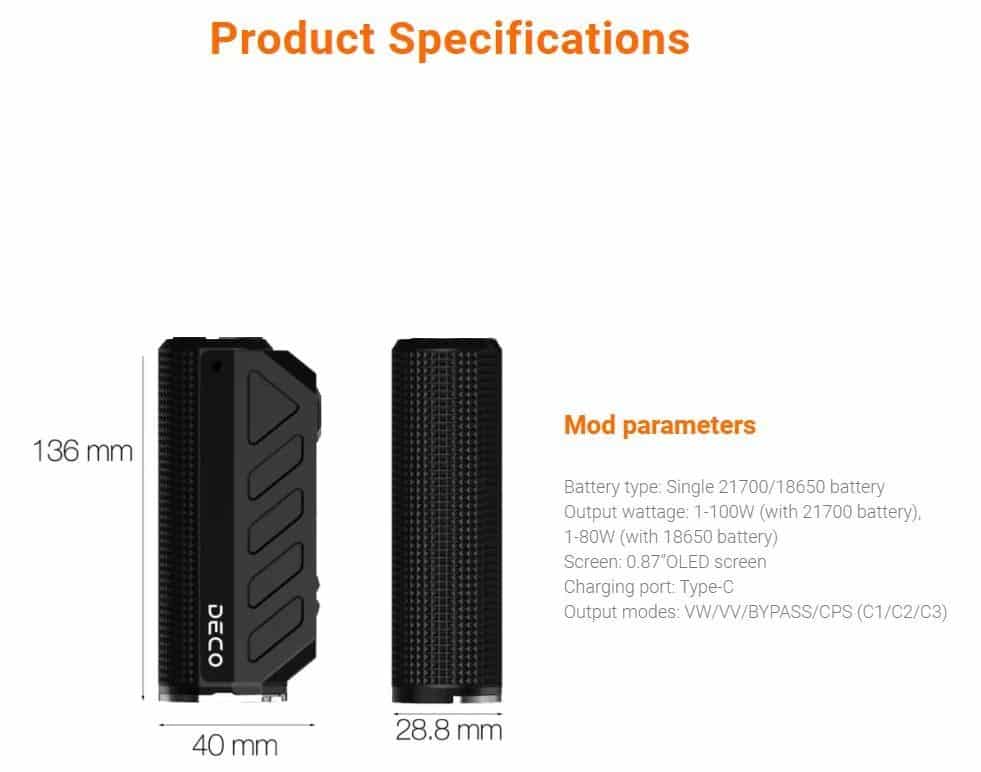 ASPIRE DECO MOD BOX SPECIFICATIONS