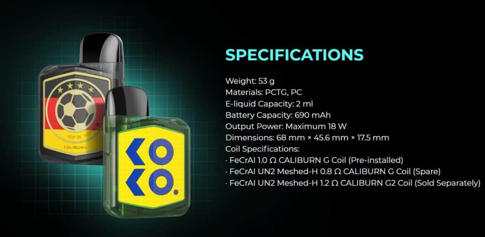 CALIBURN KOKO PRIME VISION SPECIFICATIONS