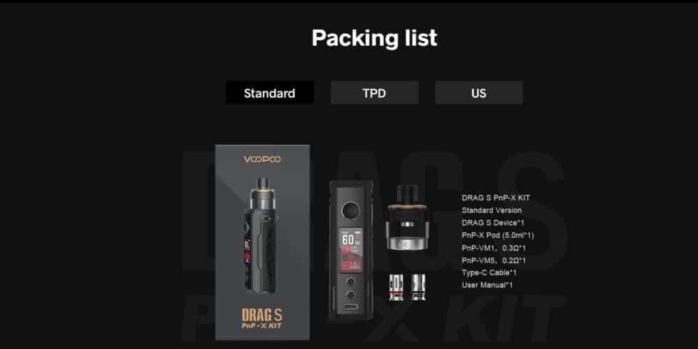 Voopoo Drag S pnp X Package List