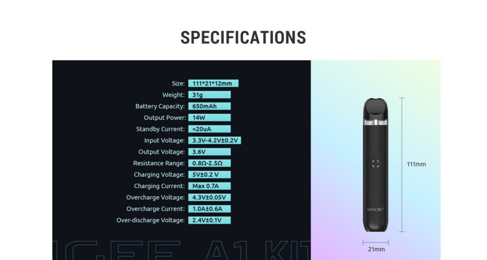 Smok Igee A1 Pod Kit Specifications