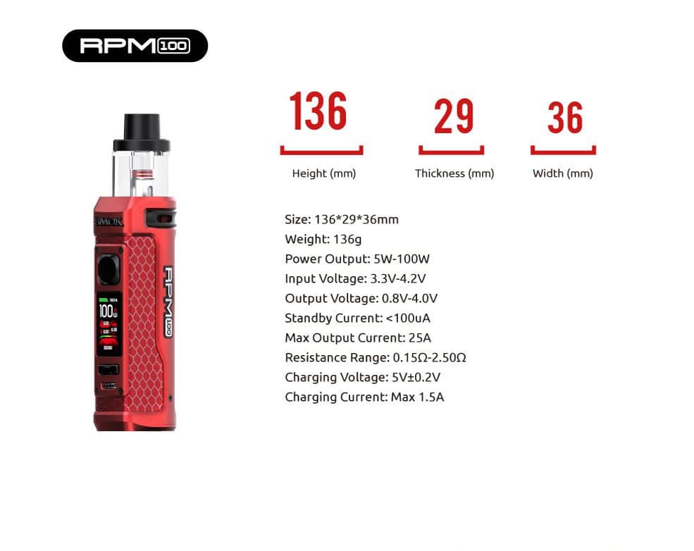 Smok Rpm 100 Pod Mod KIt Specifications