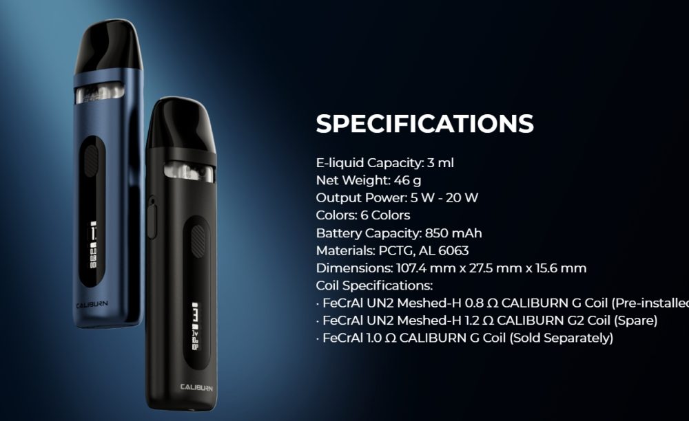 Uwell Caliburn X Pod Kit Specifications