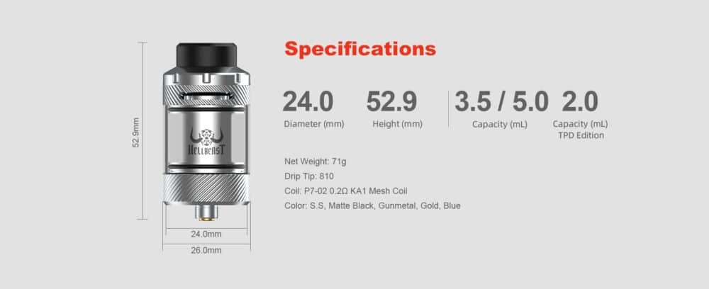Hellvape Hellbeast 2 SubOhm Tank Specifications